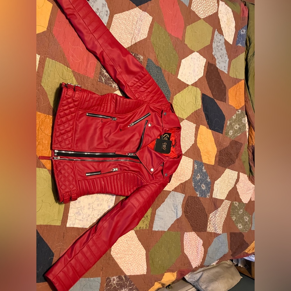 Luca designs red leather jacket
